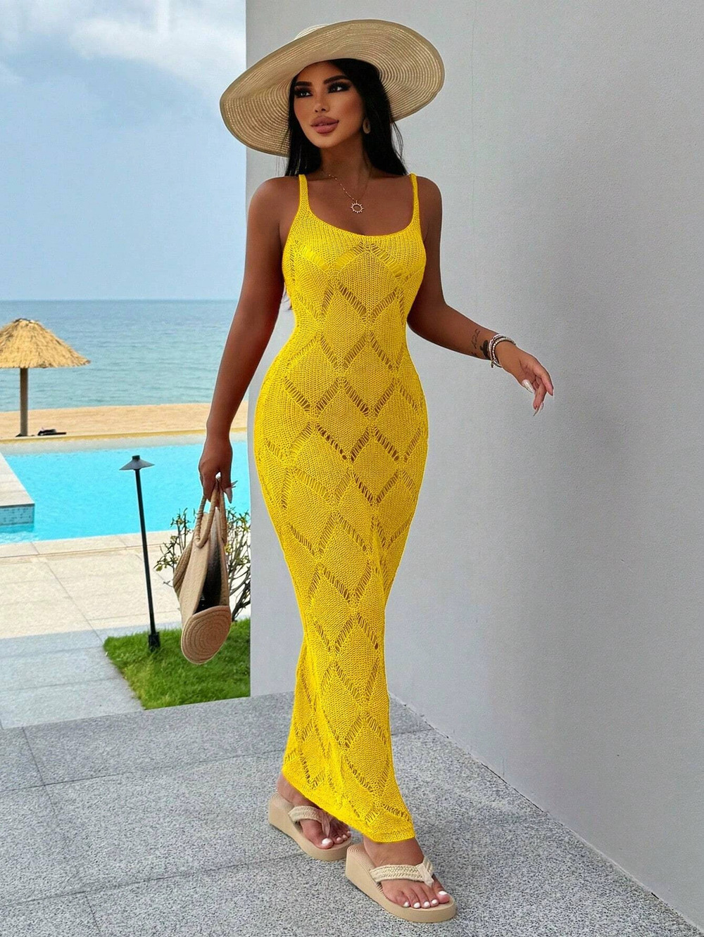 ZARA Sexy Bodycon Backless Long Spaghetti Strap Dress Side Slit Booty Hugging